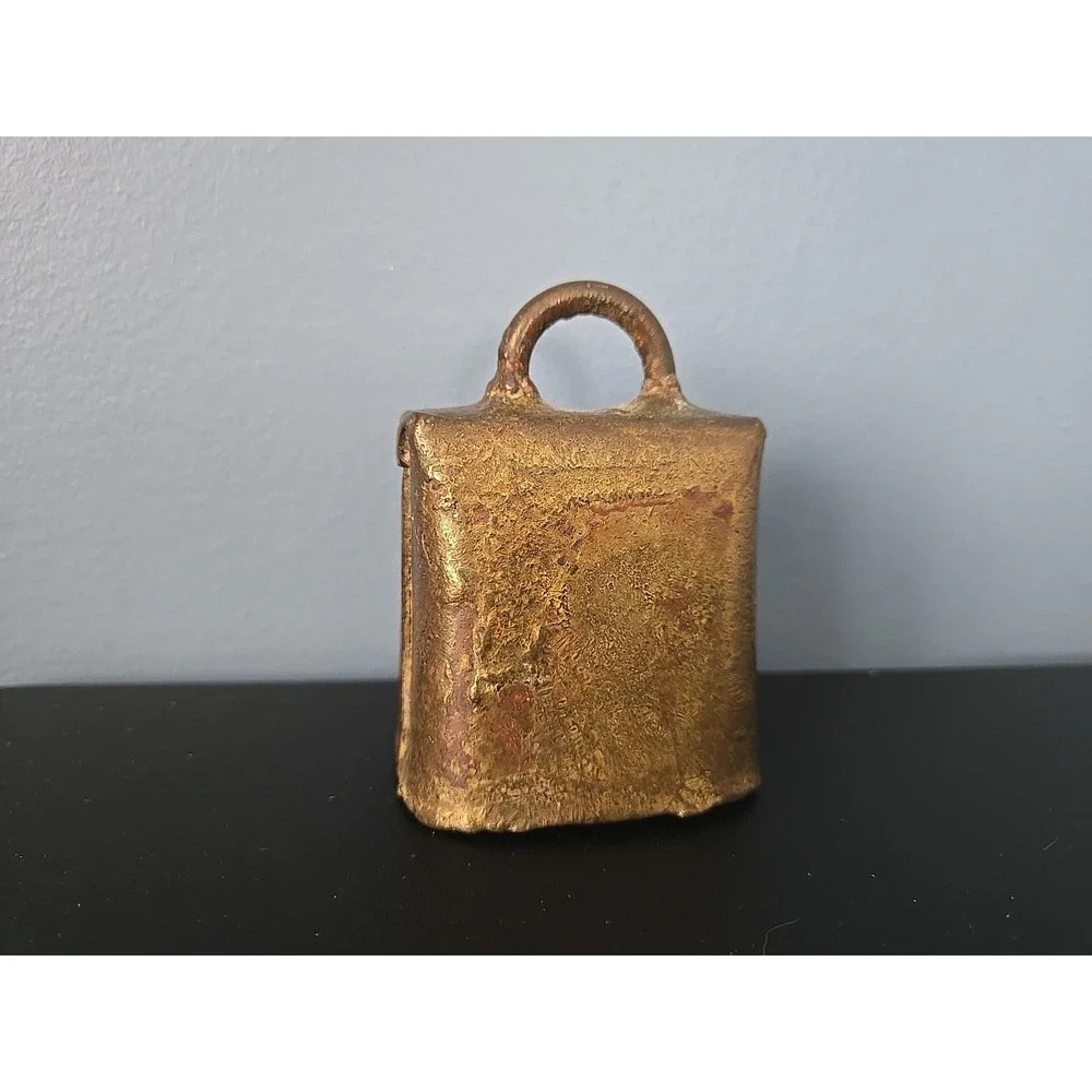 Vintage Brass Cow Bell, Rustic Handcrafted, Fold‎ Over Rivets, 3